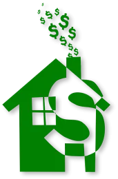 Image of a house with dollar signs leaving chimney as smoke