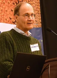 Bee scientist Thomas Seeley of Cornell addressing the 2018 UC Davis Bee Symposium. (Photo by Kathy Keatley Garvey)