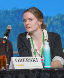Jill Oberski answers a question during the Entomological Society of America's Entomology Games. She was a member of the UC Davis teams that won the national championships in 2018 and 2022.