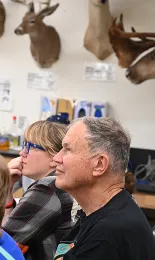 Noted dragonfly authority Rosser Garrison and his daughter Anna Garrison listen to the instructor. (Photo by Kathy Keatley Garvey)