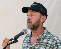 Steve Matthiasson, co-owner of the Matthiasson Winery, praised the mural. (Photo by Jael Mackendorf, UC Davis College of Agricultural and Environmental Sciences)
