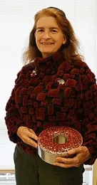 Sharon Lawler won first-place in a chocolate chip cookie contest at the department's 2019 winter holiday party. (Photo by Kathy Keatley Garvey)