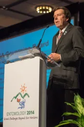 UC Davis distinguished professor Frank Zalom as president of the Entomological Society of America in 2014. (ESA Photo)