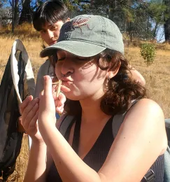 Sol Wantz gets acquainted with a praying mantis.