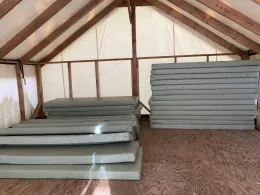 Inside of the canvas tent