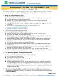 Glenn County 4-H Camp Rules Adult Camp Staff 2025
