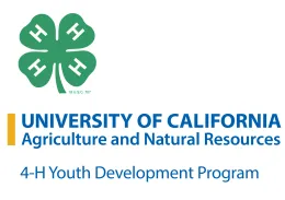 A four leaf clover with the letter "H" in each leaf followed by the words in blue "University of California Agriculture and Natural Resources 4-H Youth Development Program" shown underneath the green clover.