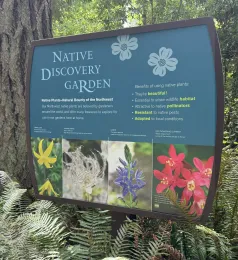 Photo of the Native Discovery Garden sign in the Bellevue Botanical Garden.
