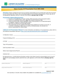 Glenn County 4-H Presentation Form 2025-2026