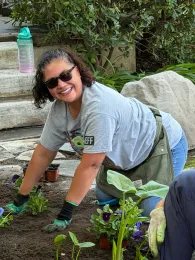 Worker weeding in a garden