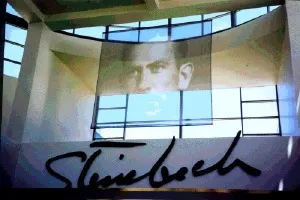 A skyward view of the National Steinbeck Center lobby.