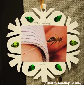 A crafted Christmas ornament, the work of Helen Mussen. (Photo by Kathy Keatley Garvey)