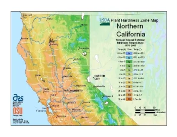 USDA Map of Planting Zones across Northern California