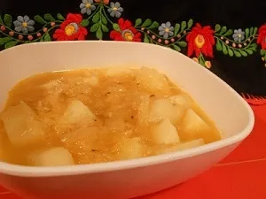 Sauerkraut soup, vegan, at http://czechvegan.blogspot.com/2011/10/czech-sauerkraut-soup-aka-zelnacka.html