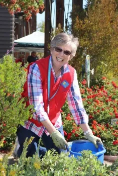 A San Joaquin Master Gardener working in the Learning Landscape