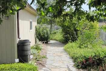 Redirecting runoff with a gutter downspout.