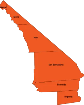 Orange map showing Eastern Desert and Mountain counties