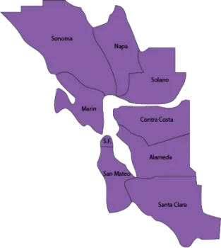 Purple map showing Bay Area counties