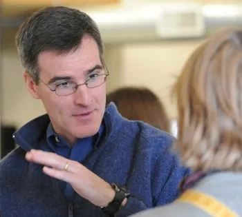 Pollination ecologist Neal Williams answers a question during an outreach program. (Photo by Kathy Keatley Garvey)