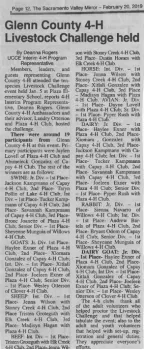 Glenn County 4-H Livestock Challenge Newspaper Article 2.20.2019