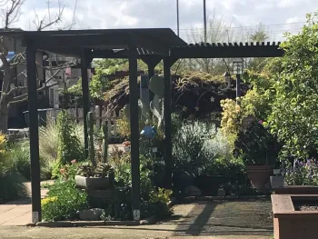 Shade structure over succulent garden at GOS