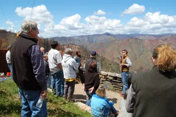 Brandon Collins Speaking at the Rim Fire location.
