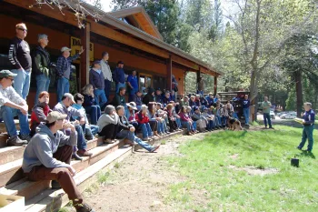 Camp Director addresses the group at Camp Tawonga.