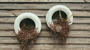 Wall planters made of painted rubber tires. Photo: Unsplash