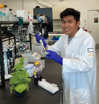 Juan Amado “Ado” Sales working in the nematology lab of Shahid Siddique.