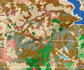 Example map from Wildfire Fuel Mapper map report depicting vegetation type for a parcel within the Lake Sonoma Watershed