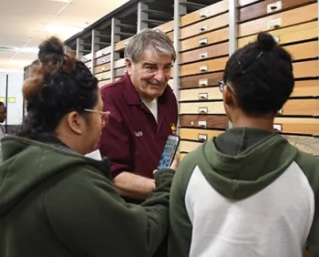 Bohart Museum of Entomology associate Greg Kareofelas chats with visitors at an open house. (Photo by Kathy Keatley Garvey)