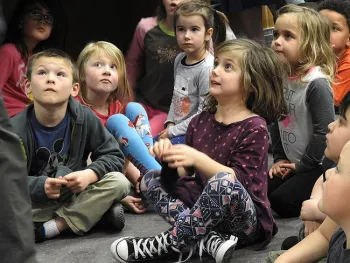 Insect specimens fascinated these children at a Vacaville Public Library program. (Photo by Kathy Keatley Garvey)