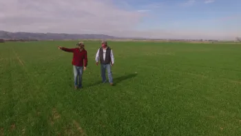 UCCE advisor Konrad Mathesius talks with wheat grower Fritz Durst