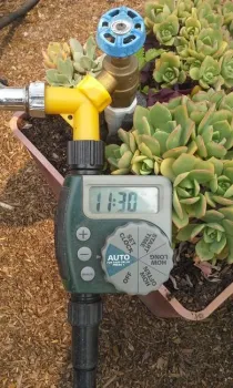 'Y' hose bib attachment + battery operated timer