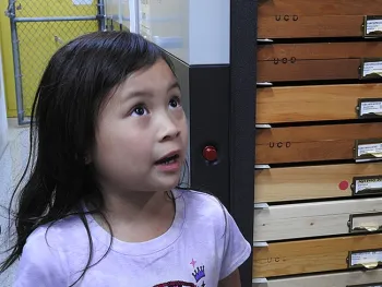 Bohart visitor Riley Laurel, 6, of Vacaville explains the life cycle of a butterfly. (Photo by Kathy Keatley Garvey)