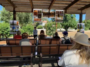 Kay Perkins leads a workshop in the Outdoor Classroom at the Demo Garden, Laura Kling