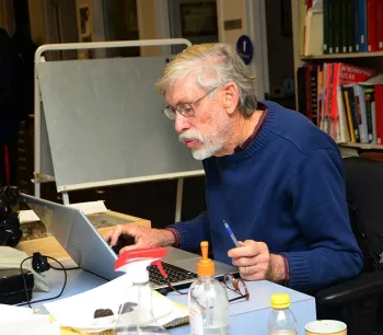 A Bohart associate for some three decades, Bill Patterson is shown working in the Bohart Museum of Entomology in 2013. (Photo by Kathy Keatley Garvey)