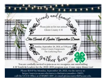 Glenn County 4-H Star Awards Invitation 2021