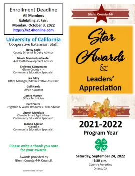Glenn County 4-H Star Awards Program 2022