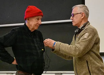 UC Davis distinguished professor Walter Leal (right) gets ready to 