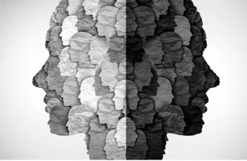 Two heads facing in opposite directions