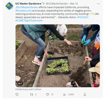 Tweet screenshot of volunteers helping in a garden.