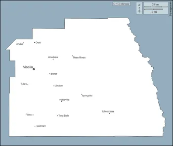 Map of Tulare County
