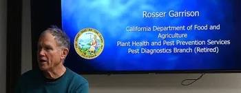 Dragonfly expert Rosser Garrison of Sacramento speaking at a Bohart Museum of Entomology open house in November 2022. (Photo by Kathy Keatley Garvey)