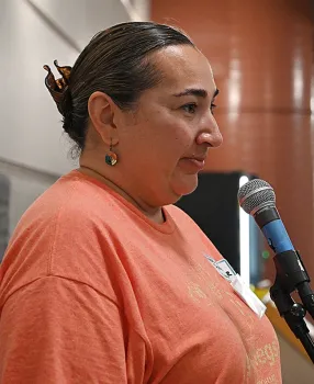 Nazzy Pakpour answers questions from the crowd at a recent Bohart Museum of Entomology open house. (Photo by Kathy Keatley Garvey)