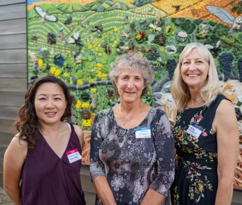 Anita Oberbauer (right), executive associate dean of the College of Agricultural and Environmental Sciences, and Joanna Chiu (far left), professor and chair of the UC Davis Department of Entomology and Nematology, share a congratulatory photo with UC Davis distinguished professor Diane Ullman. (Photo courtesy of Jael Mackendorf, UC Davis College of Agricultural and Environmental Sciences)
