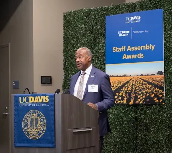 UC Davis Chancellor Gary May thanked the awardees for their outstanding contributions. They