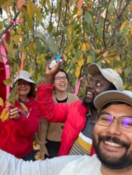 Alejandro, Tawanda, Greta and Rosa at work in cherry block evaluating bacterial canker disease.
