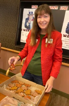 MG Julie Arndt displays the 'cookies' she prepared for the veterans to decorate.