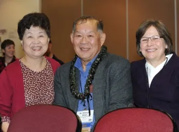 This image, taken at the 2011 ESA seminar honoring Harry Kaya, shows Harry and his wife, Joanna, and his former PhD student, Mary Barbercheck (right). (Photo by Kathy Keatley Garvey)